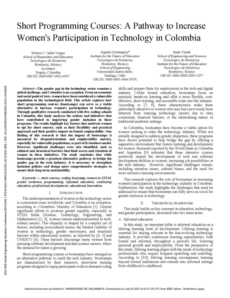 Short Programming Courses: A Pathway to Increase Women’s Participation in Technology in Colombia